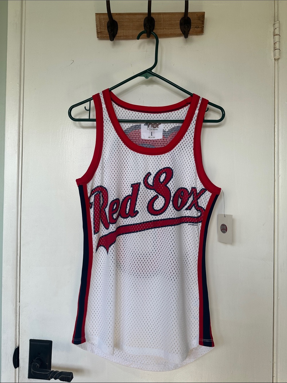 Red Sox Mesh Tank Top - White with Red & Navy Trim NWT